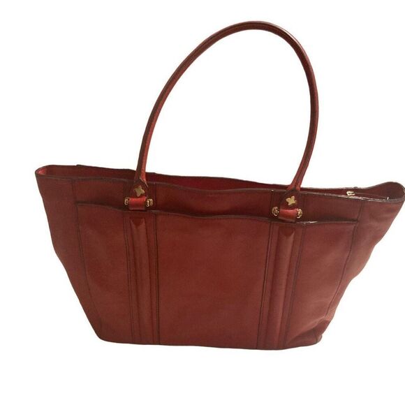 ANTONIO MELANI Women’s‎ Red Leather Tote Handbag Work Computer Bag 13.5X5X11.5 - Picture 1 of 12
